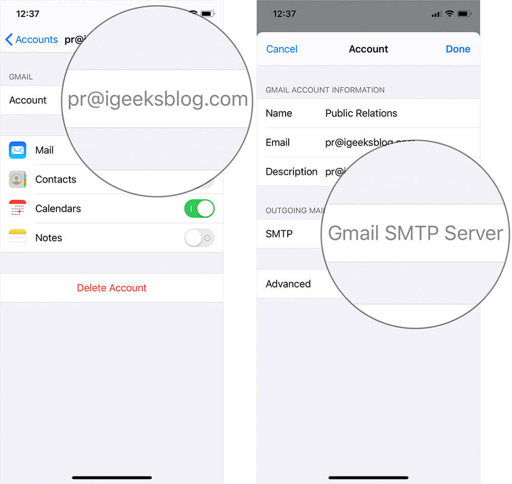 Tap on Email Profile then Tap on SMTP