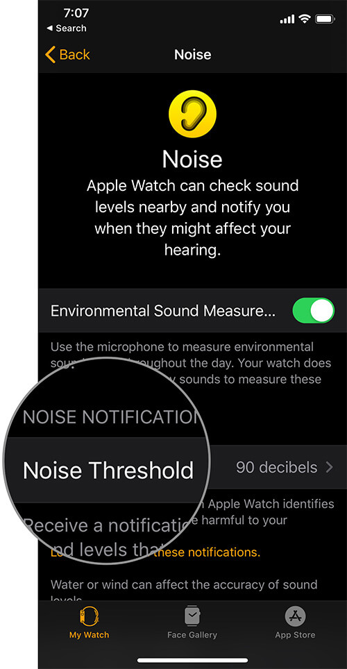 Tap on Noice Threshold in Noice Settings on iPhone