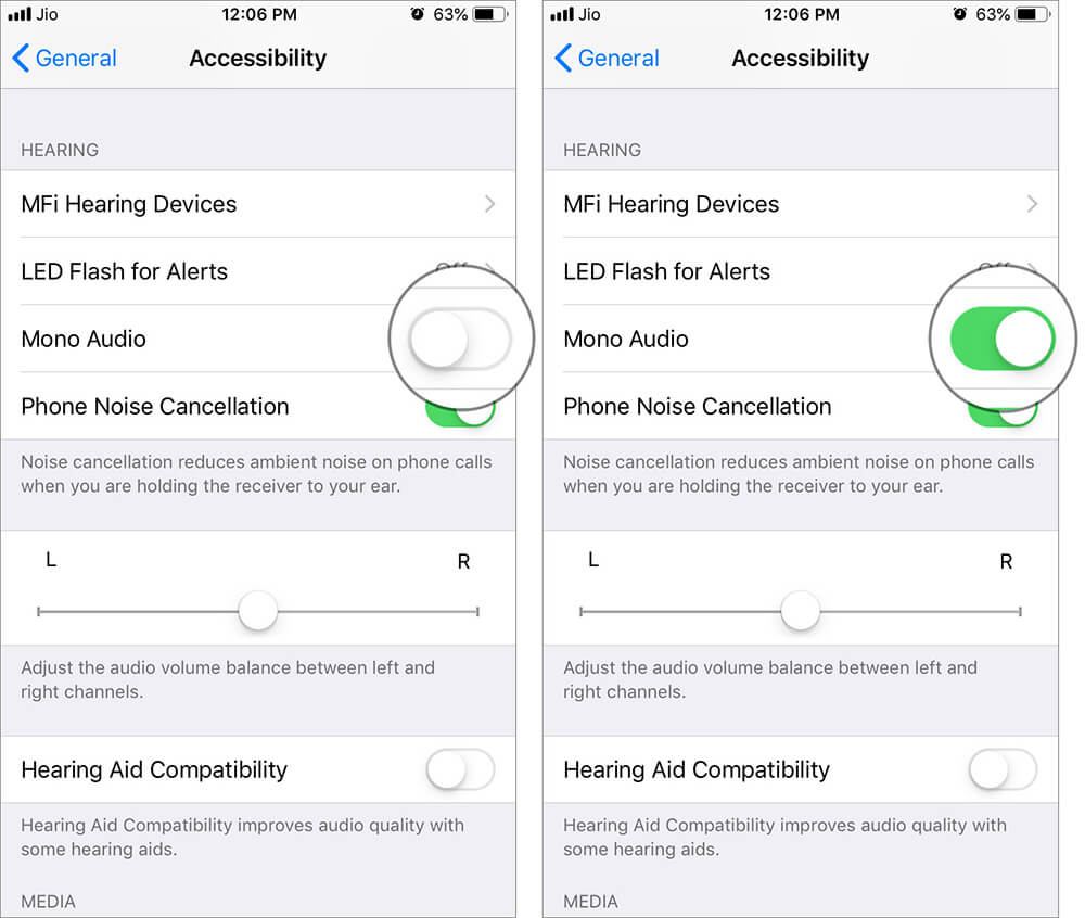 Turn on or off mono audio for airpods on iphone and ipad