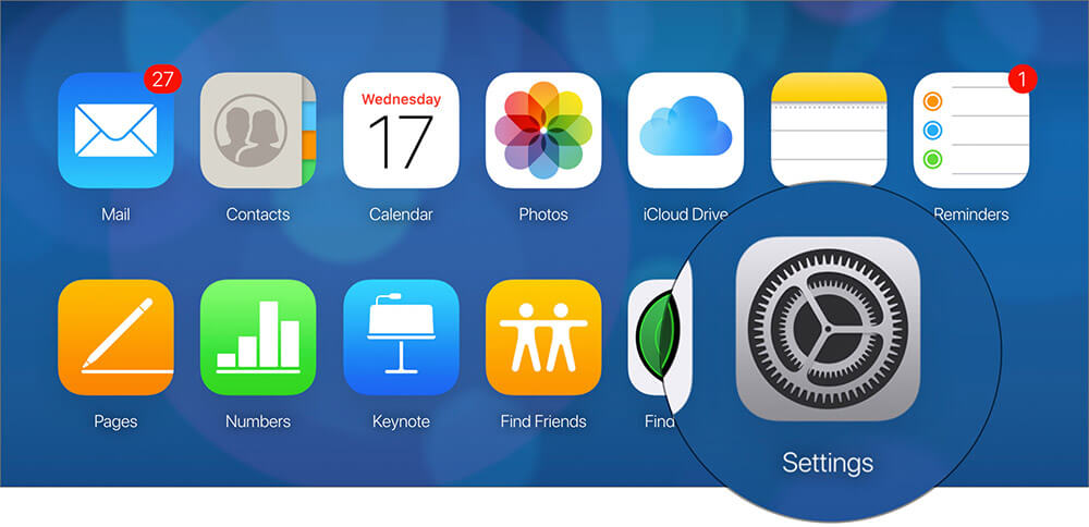 Click on Settings icon in iCloud on Mac