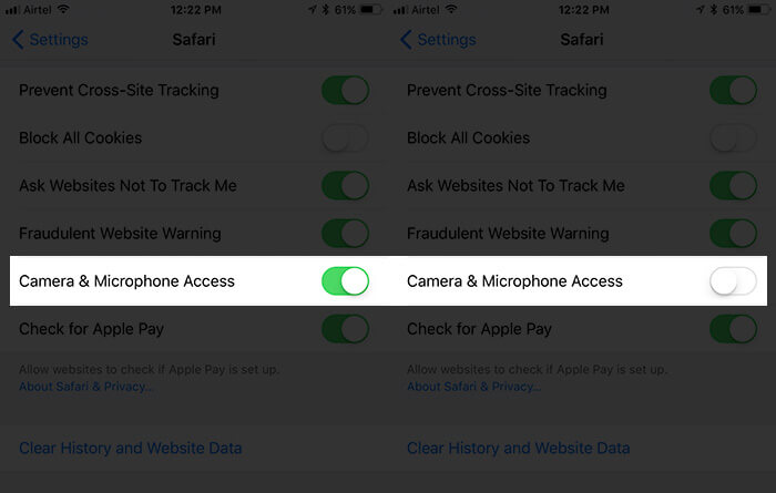 Revoke Camera and Microphone Access for Safari in iOS 11