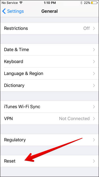 Scroll down and tap on Reset
