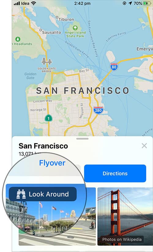 Tap on Look Around in iOS 13 Apple Maps App