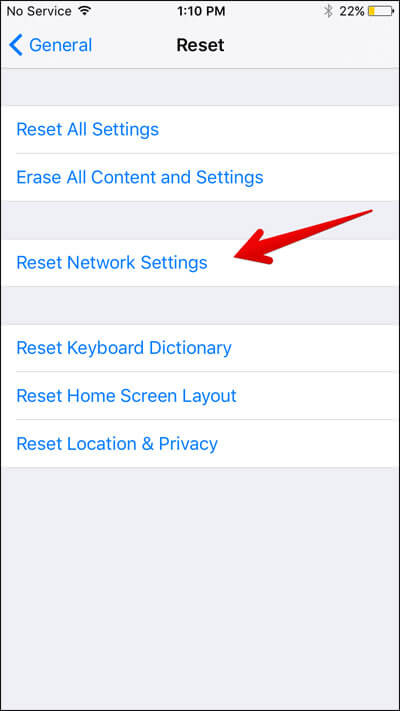 Tap on Reset Network Settings