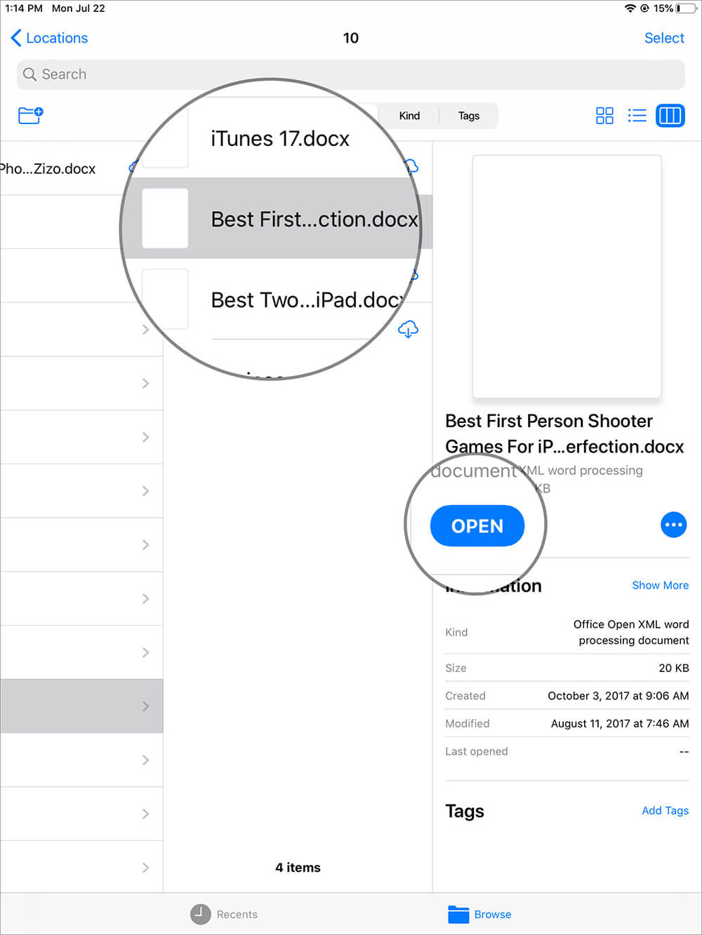 Use Column View in iPadOS Files App