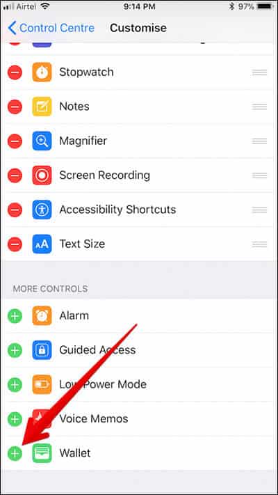 Add Wallet to Control Center in iOS 11 on iPhone