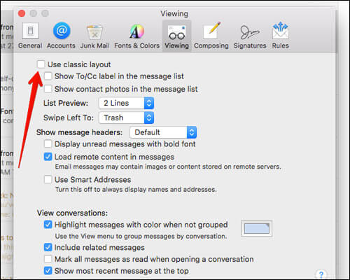 Change Layout of Mac Mail App