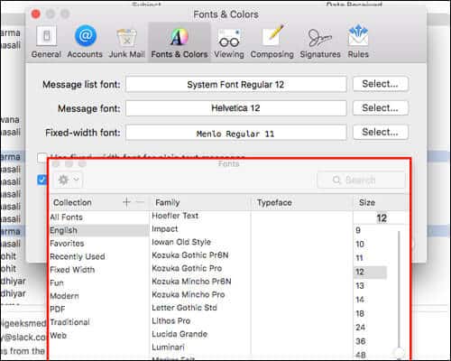 Customize Message List Font in Mac Mail App