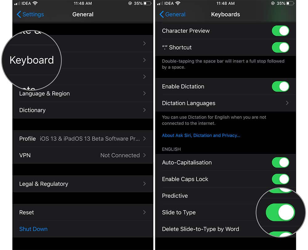 Enable iPhone Swipe Keyboard in iOS 13