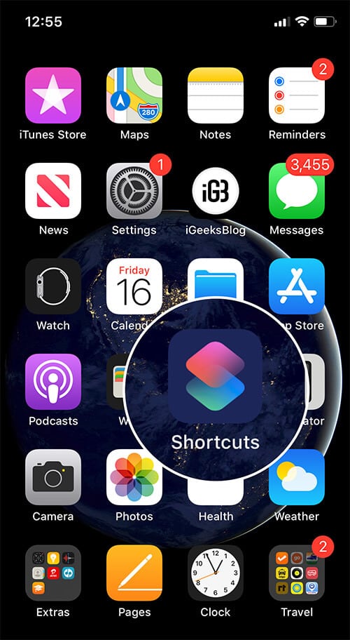 Launch Shortcuts app on iPhone running iOS 13