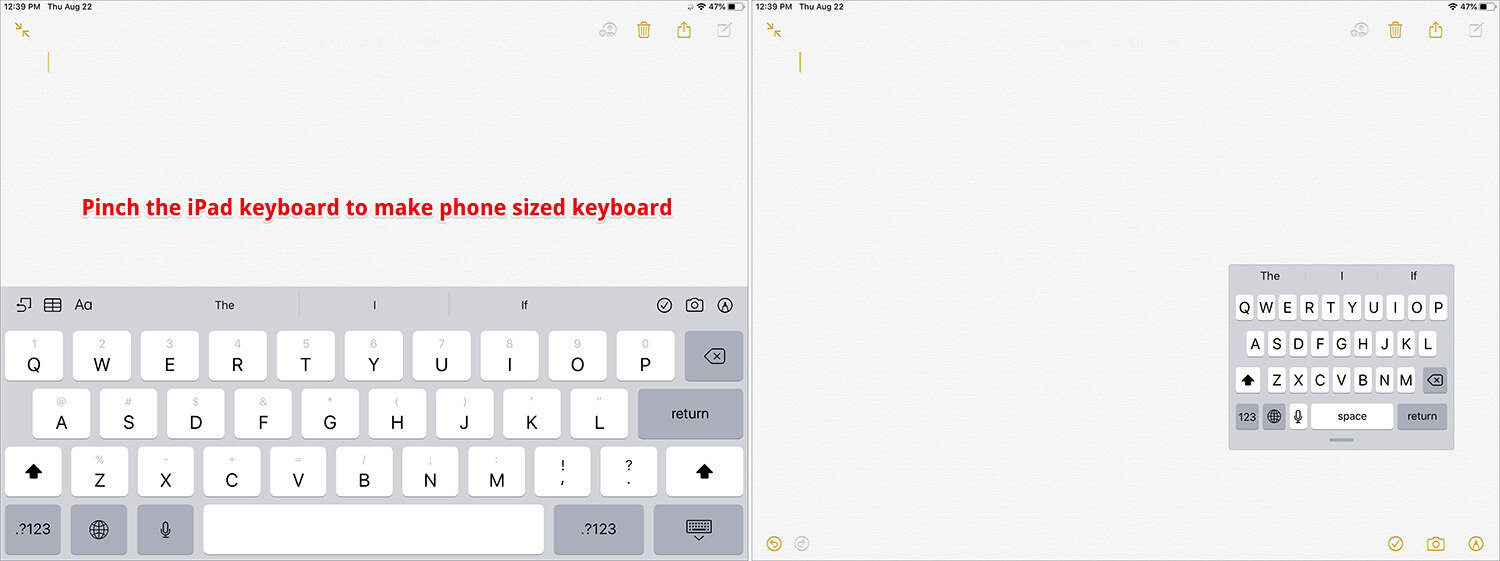 Pinch ipad keyboard to make phone sized keyboard Pinch iPad Keyboard to make Phone sized keyboard
