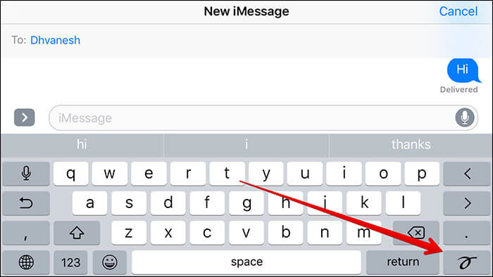 Tap on Handwriting Button in Messages App on iPhone