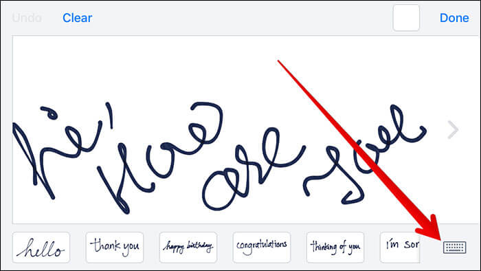 Tap on Keyboard Icon to Use in Handwritten Message