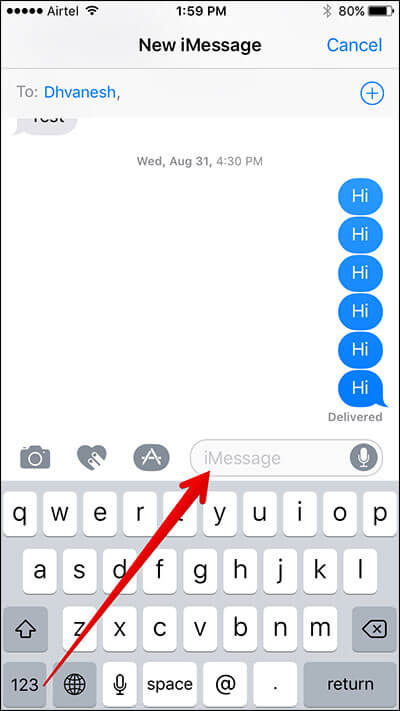 Tap on Text Field in Messages App on iPhone
