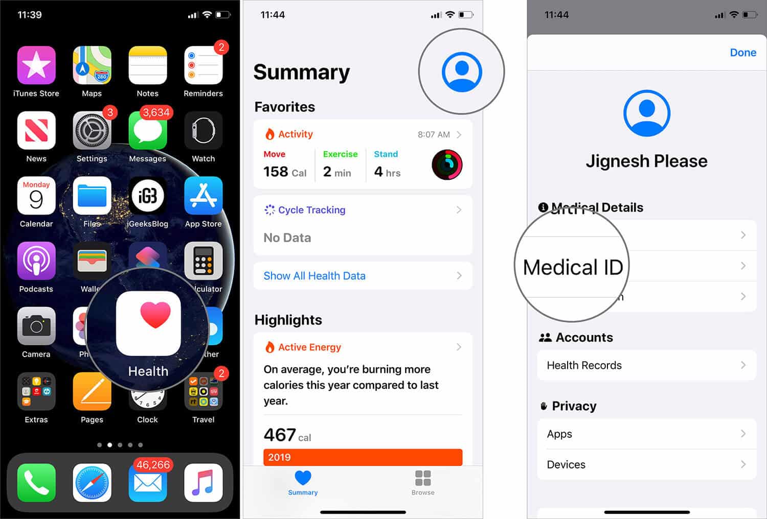 Add Emergency SOS Contact in Health App on iOS 13