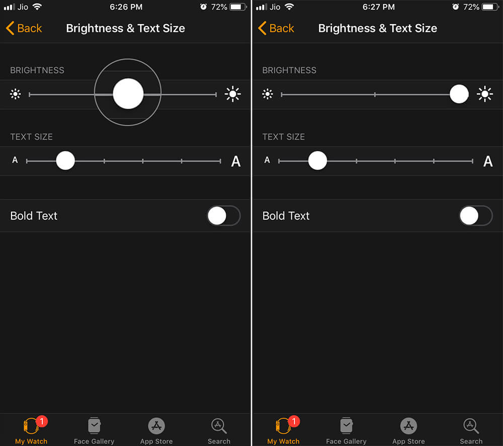 Change Apple Watch Screen Brightness from iPhone