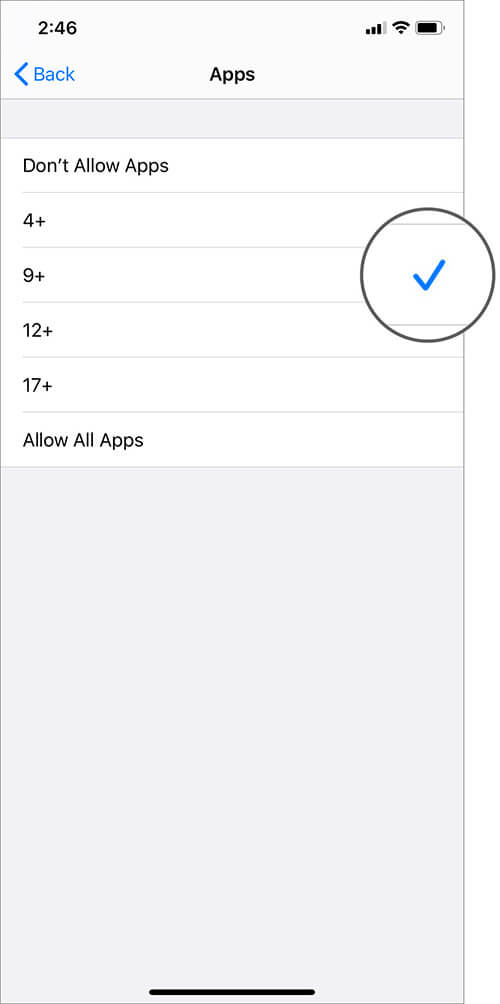 Choose Preferred to Option to Set up Parental Control on iPhone