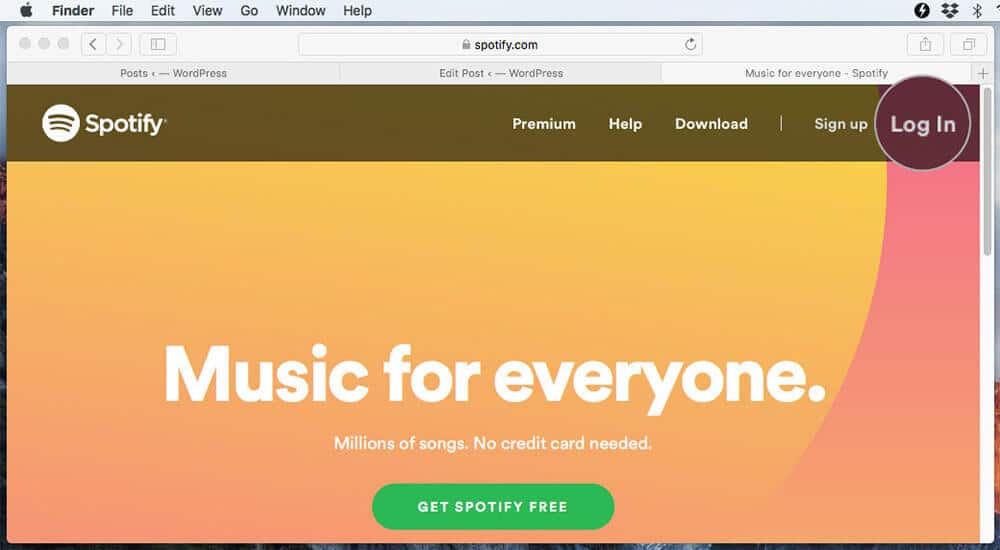 Click Login in Spotify Website on Mac