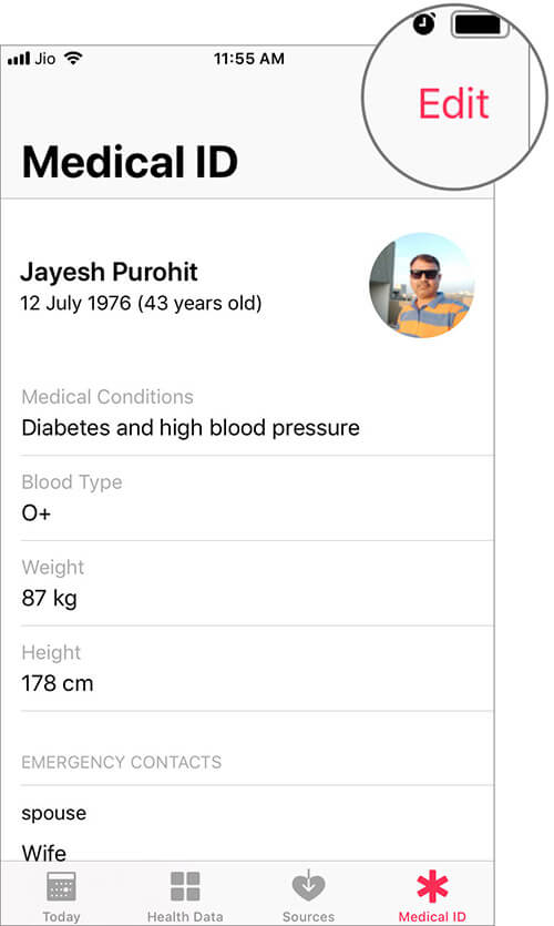 Edit Emergency Contacts in Health App on iPhone