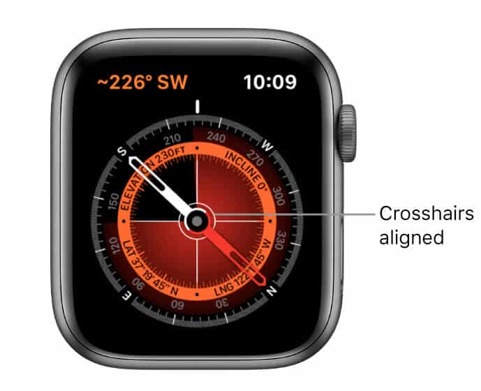 Hold your Apple watch flat to align the crosshairs at Center of the Compass to get the most accurate result