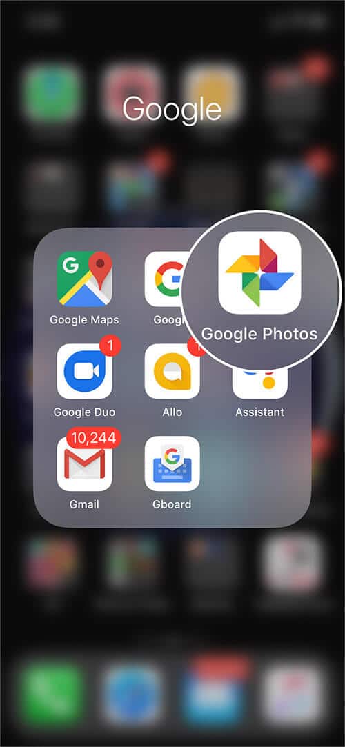 Open Google Photos App on iPhone