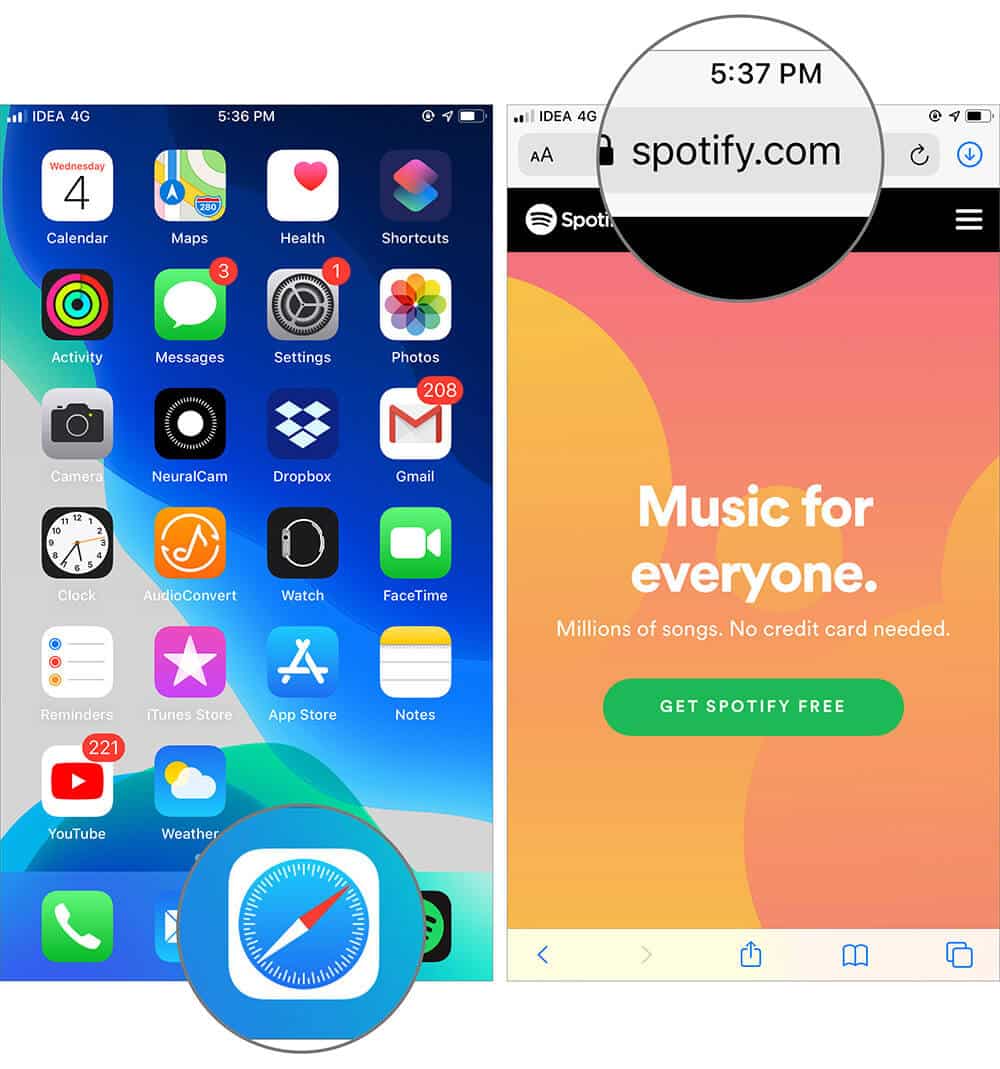 Open Spotify Web in Safari App on iPhone