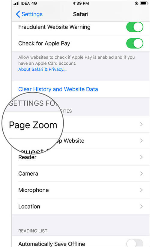 Select settings for websites and tap on page zoom in ios 13 safari app Select Settings for Websites and Tap on Page Zoom in iOS 13 Safari App