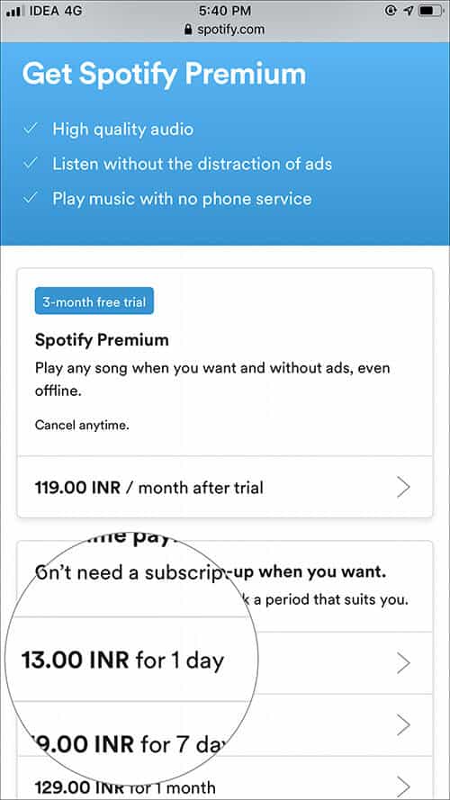 Select Spotify Premium Plan from Available Options on iPhone