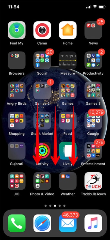 Swipe Down iPhone or iPad Screen