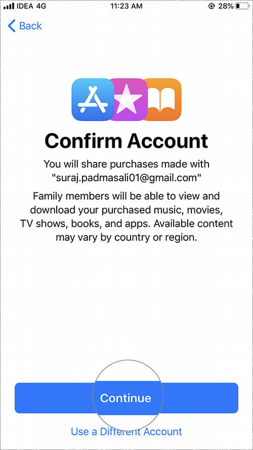 Tab on Continue By Confirm Account for Apple Arcade