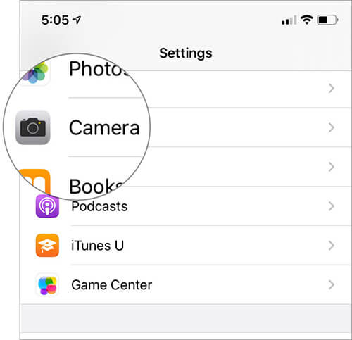 Tap on Camera in iOS 13 Settings