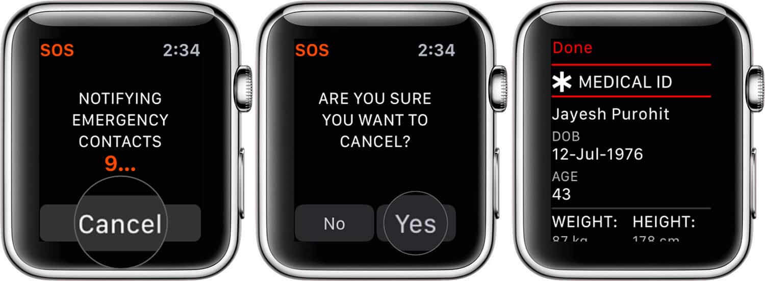 Tap on Yes to Cancel SOS Message From Apple Watch