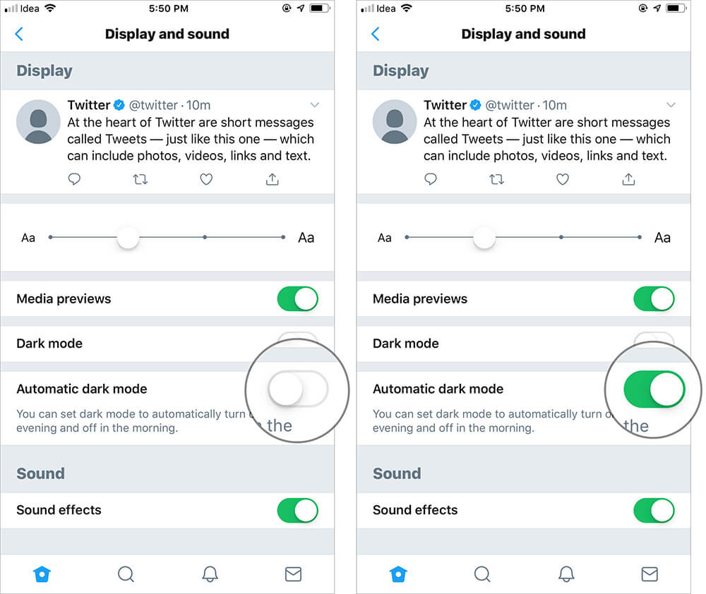 Turn ON Automatic dark mode in Twitter app