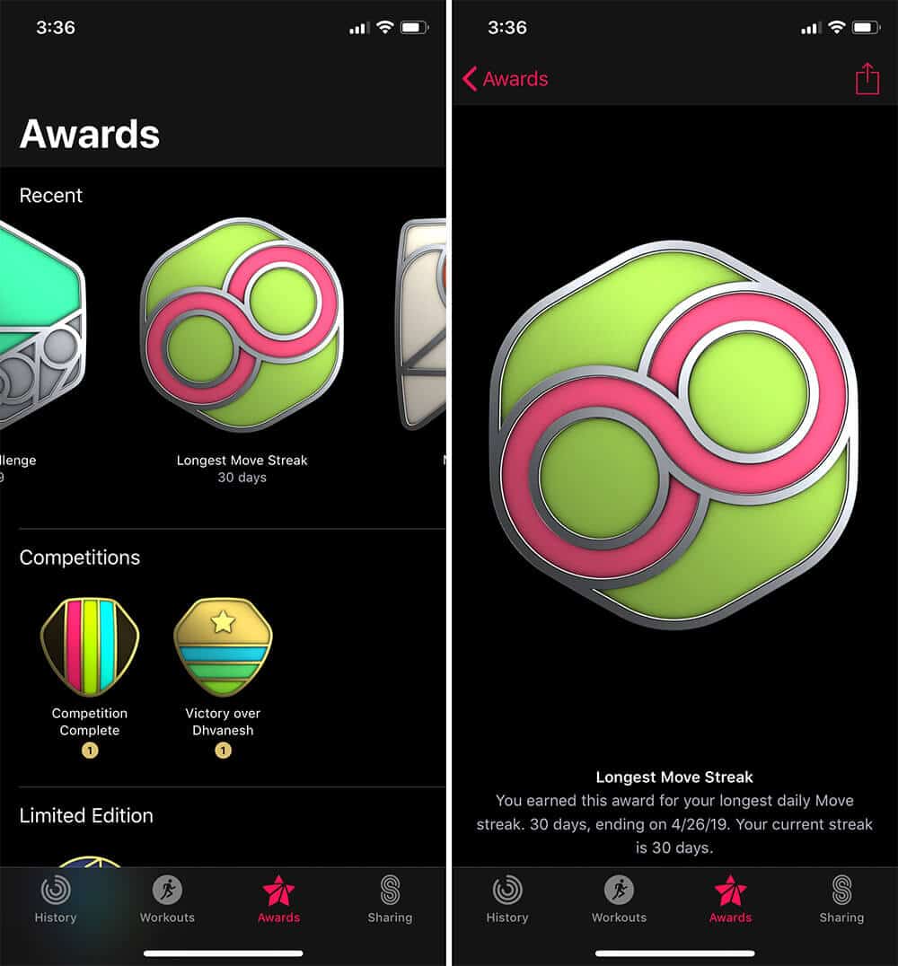View Apple Watch Activity Awards in Watch app from iPhone