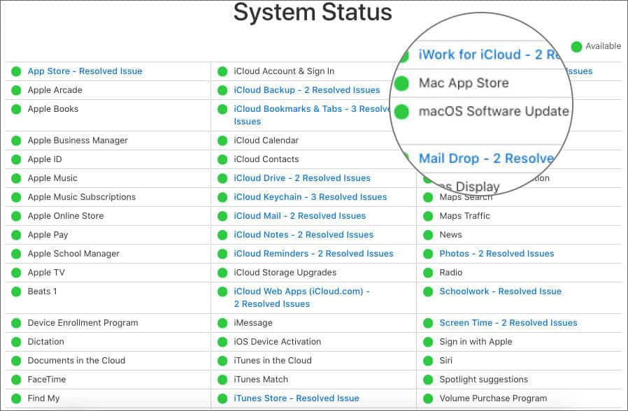 Check for macOS Software Update on System Status Page