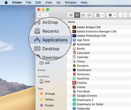 Click on Applications in macOS Finders App on Mac
