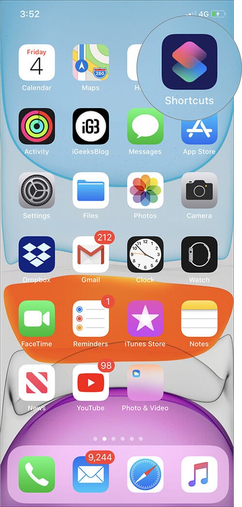 Launch Shortcuts App on iPhone Running iOS 13