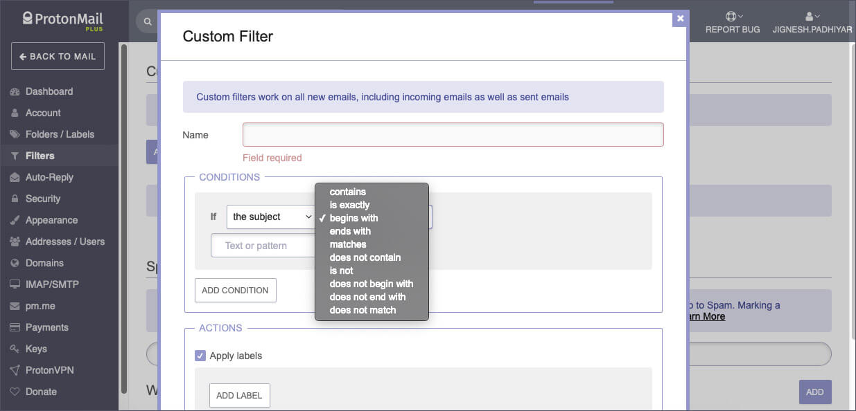 ProtonMail Email Filter