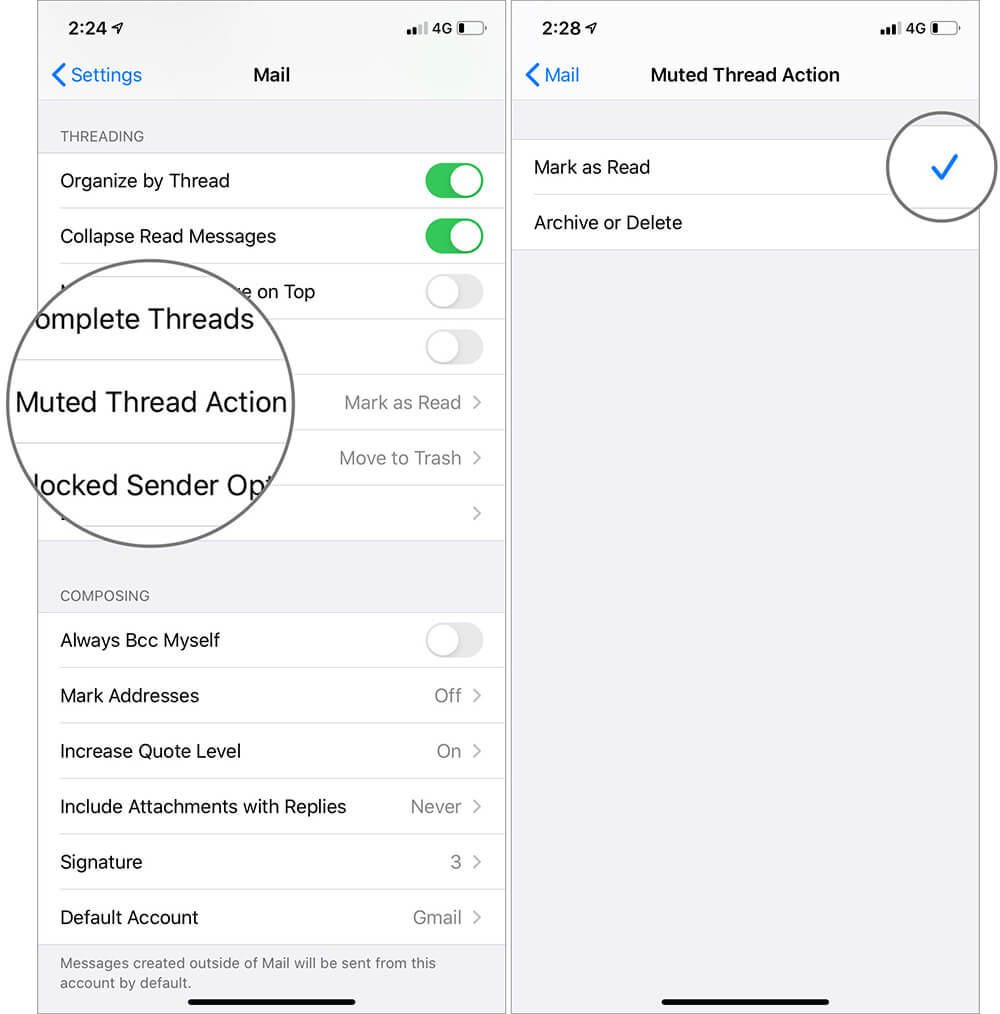 Select Preferred Option to Customise Mute Action in iOS 13 Mail App on iPhone