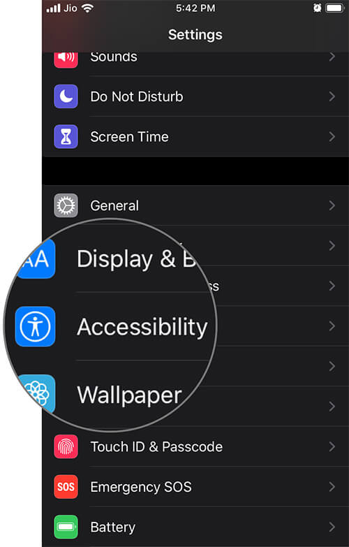 Tap on Accessibility in iOS 13 Settings App on iPhone