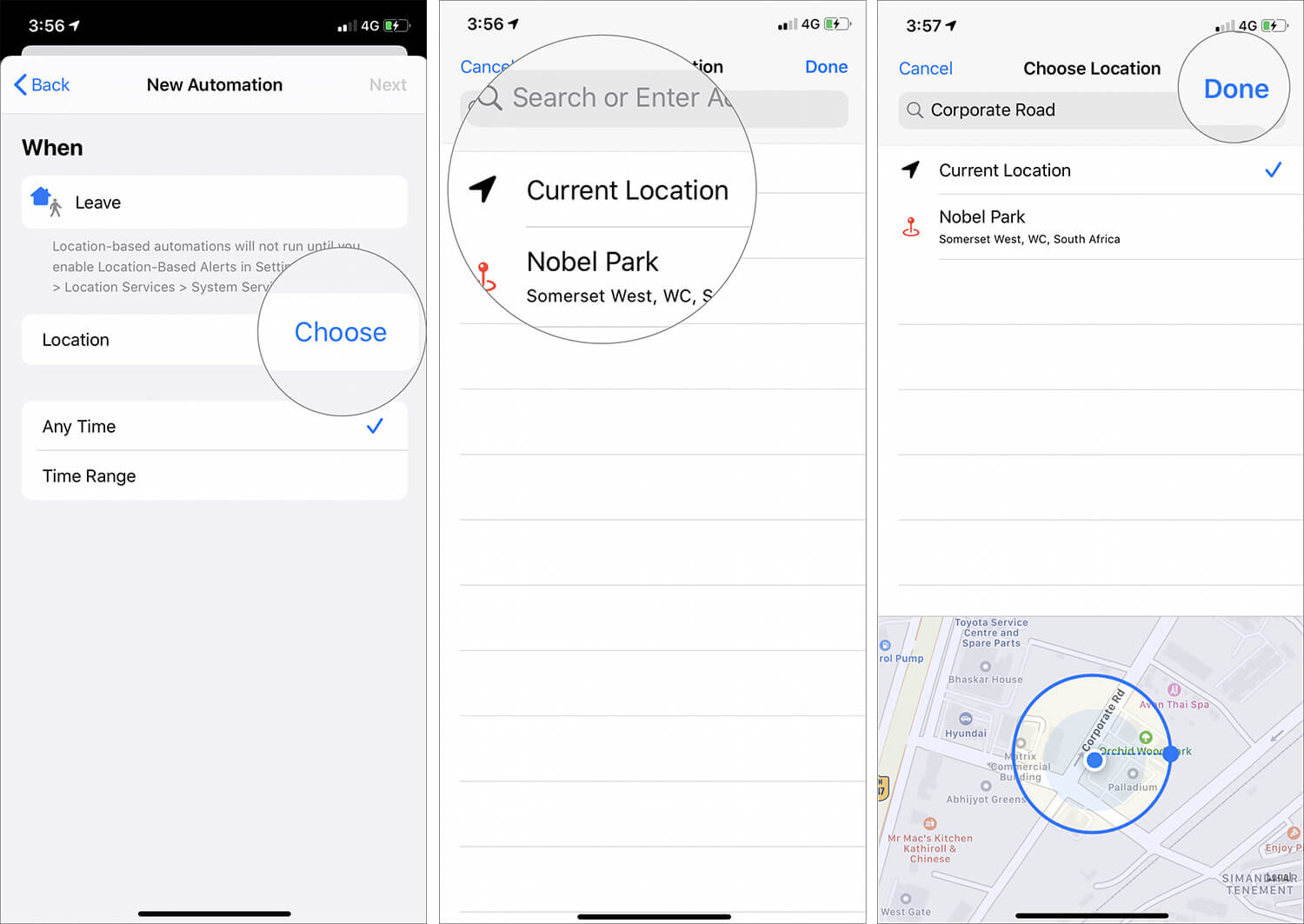 Tap on choose and select current location in ios 13 automation shortcut Tap on Choose and Select Current Location in iOS 13 Automation Shortcut