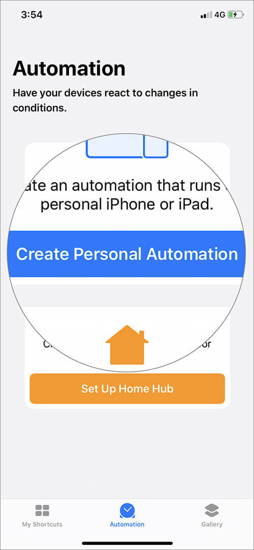 Tap on create personal automation in ios 13 shortcuts app 1 Tap on Create Personal Automation in iOS 13 Shortcuts App