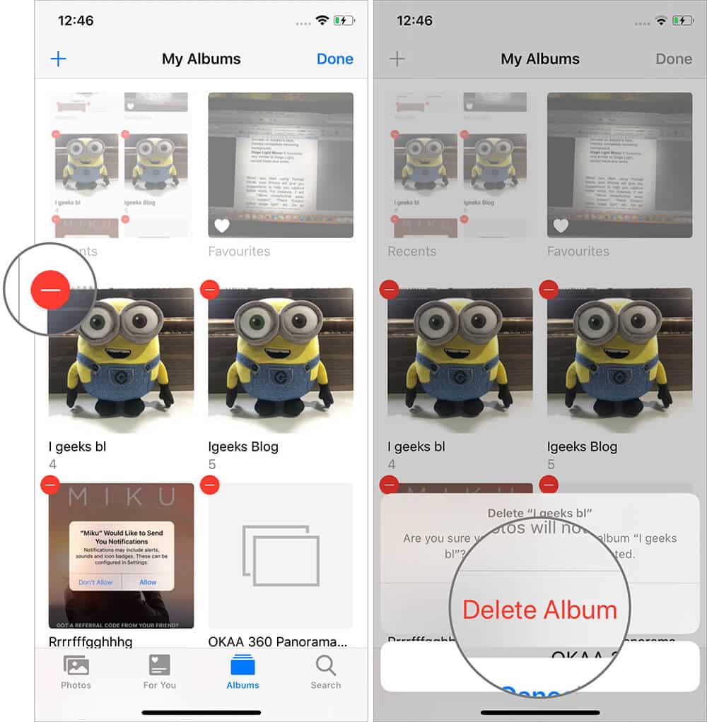 Tap on Delete Album to Remove Existing Albums on iPhone in iOS 13