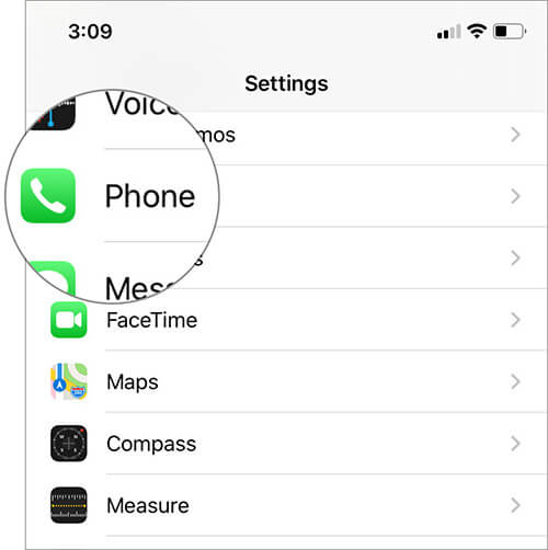Tap on Phone Settings on iPhone
