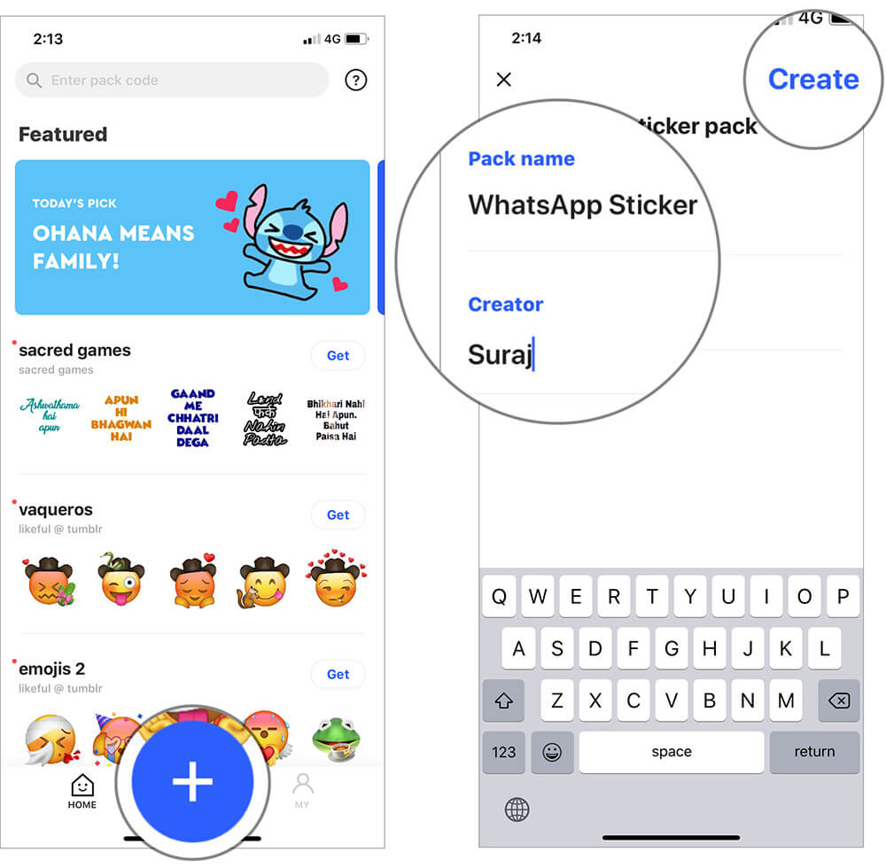 Tap on Plus Button and Enter Sticker Name in iOS Sticker.ly App