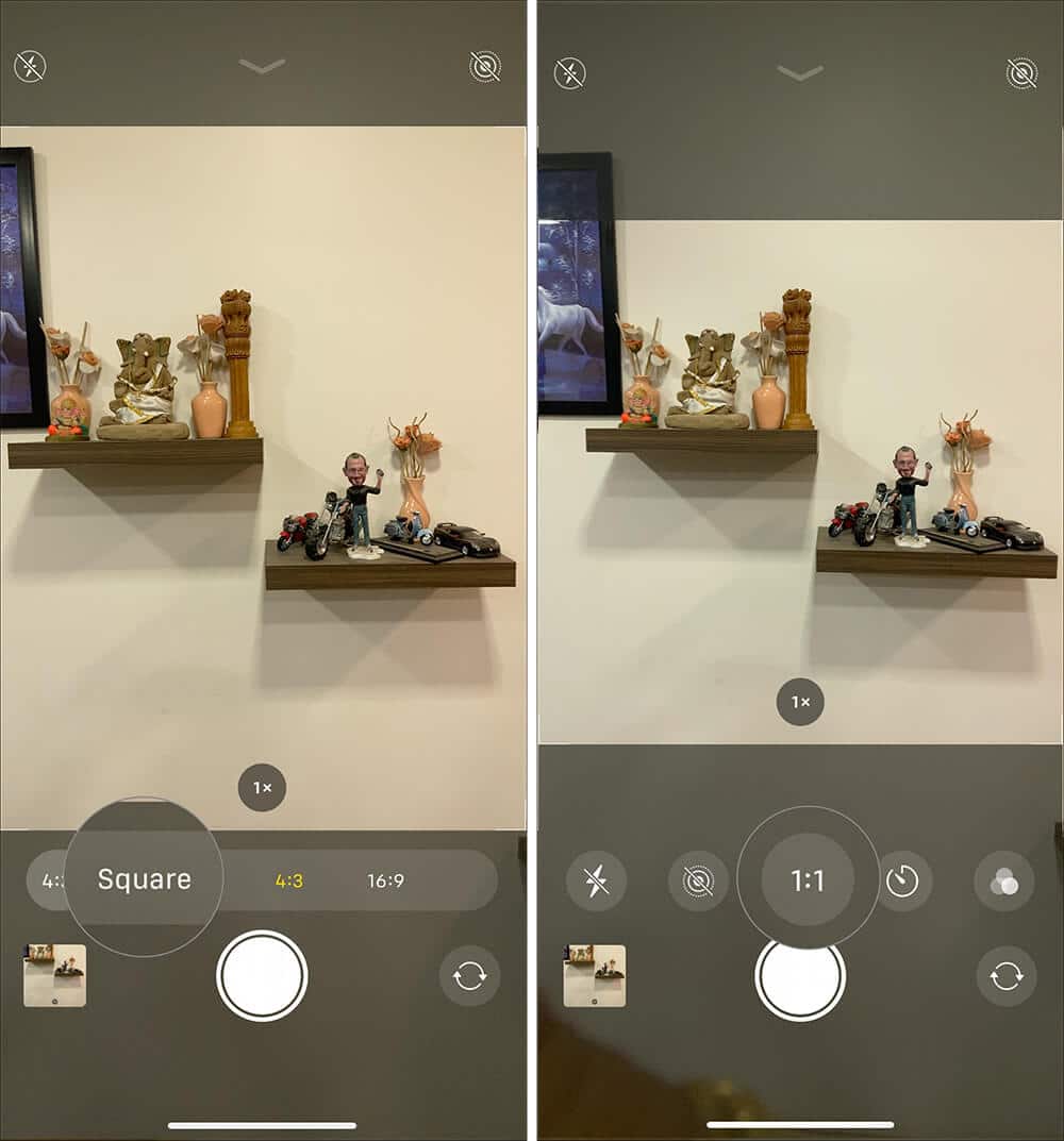 Tap on Square option to capture square photos in iPhone 11 Pro Max