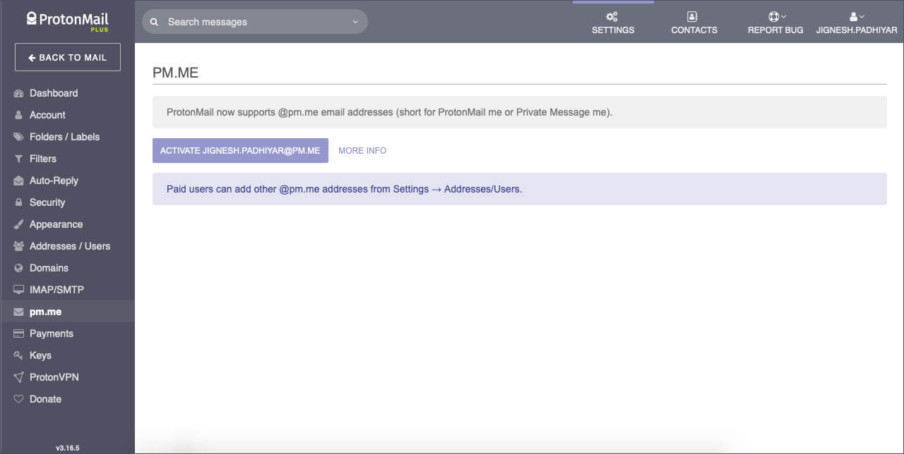 Use Shorten Email Address with ProtonMail