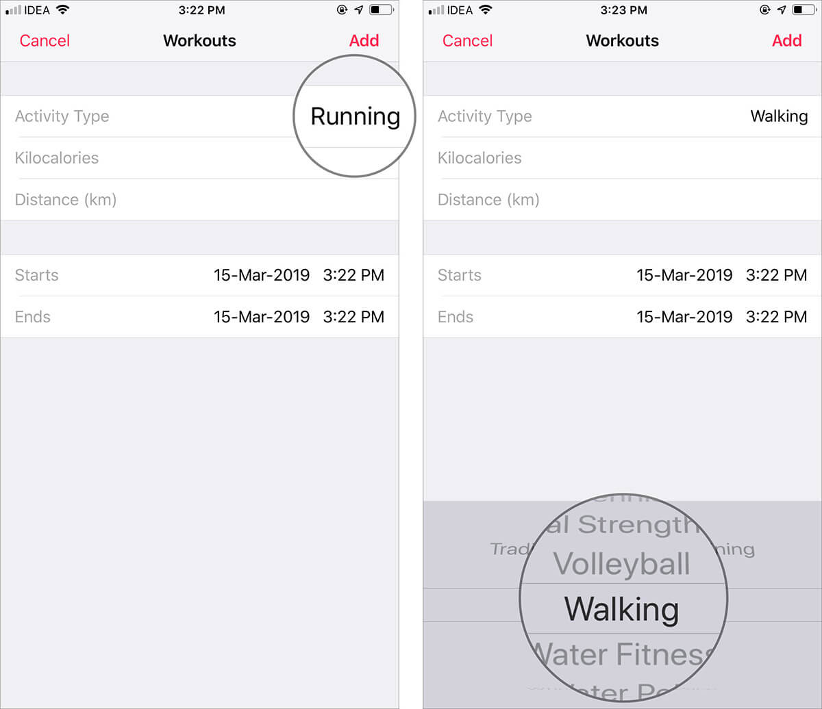 Add Workout Manually to Activity in iOS Health App