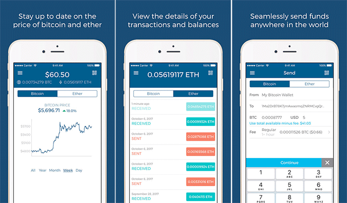 Blockchain iphone and ipad app screenshot