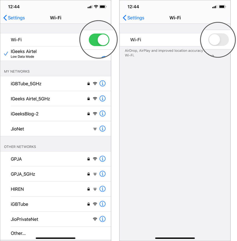 Disconnect Wi-Fi in iOS Settings App on iPhone
